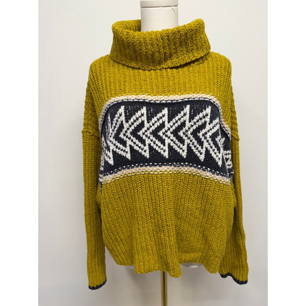 Free People Olivia Arrow Knit Turtleneck Sweater Yellow Boho Fall Small